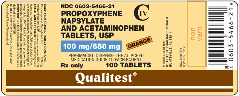 This is an image of the label for Orange Propoxyphene Napsylate and Acetaminophen Tablets 100 mg/650 mg.