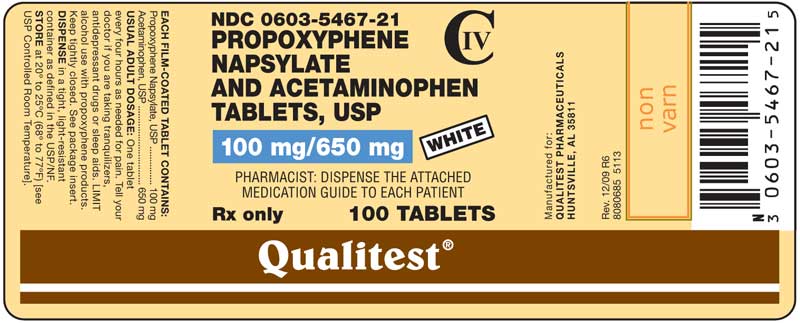 This is an image of the label for White Propoxyphene Napsylate and Acetaminophen Tablets 100 mg/650 mg.