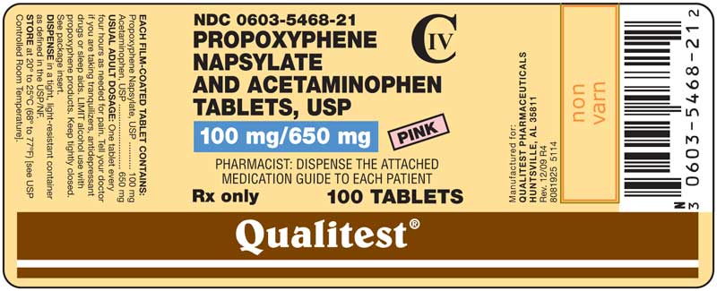 This is an image of the label for Pink Propoxyphene Napsylate and Acetaminophen Tablets 100 mg/650 mg.