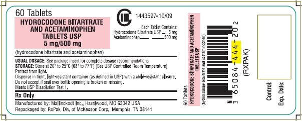 Hydrocodone bitartrate and Acetaminophen 5/500mg bottle label