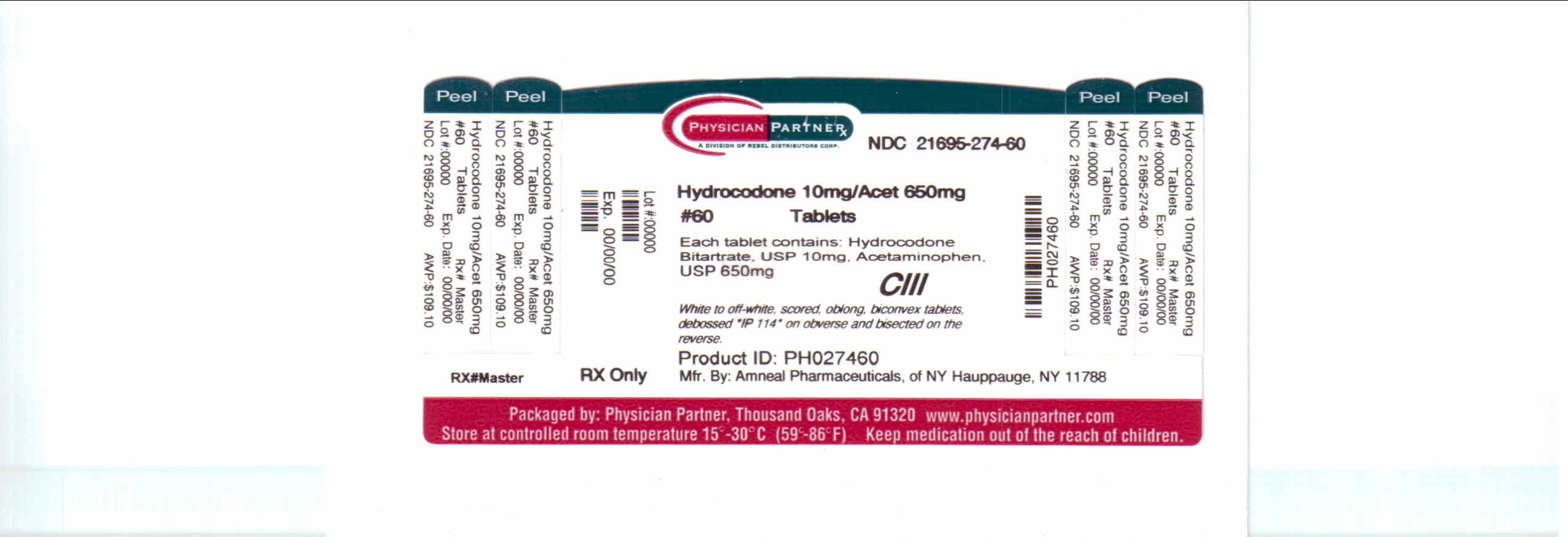 Hydrocodone 10mg/Acet 650mg