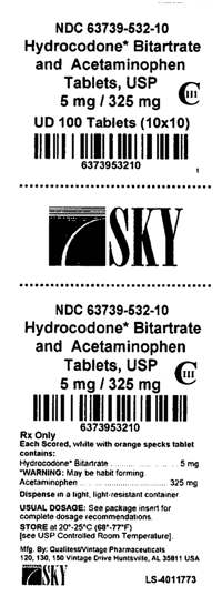 Hydrocodone Bitartrate and Acetaminophen 5/325mg Label