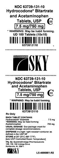 Hydrocodone Bitartrate and Acetaminophen 7.5/750mg Label