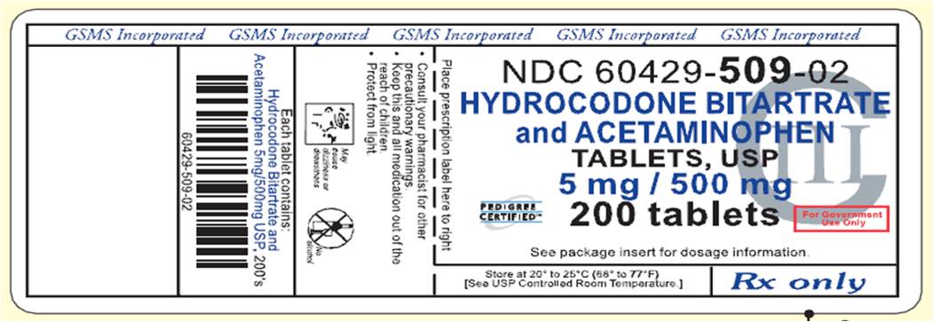 Label Graphic Hydrocodone 5 mg / 500 mg