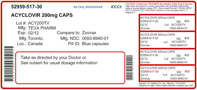 Acyclovir Capsules  200 mg 100s Label