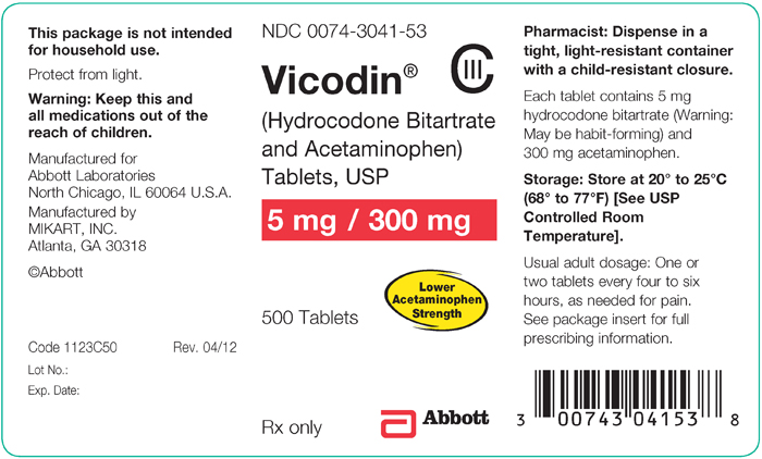 vicodin tablets 5mg/300mg 500ct bottle