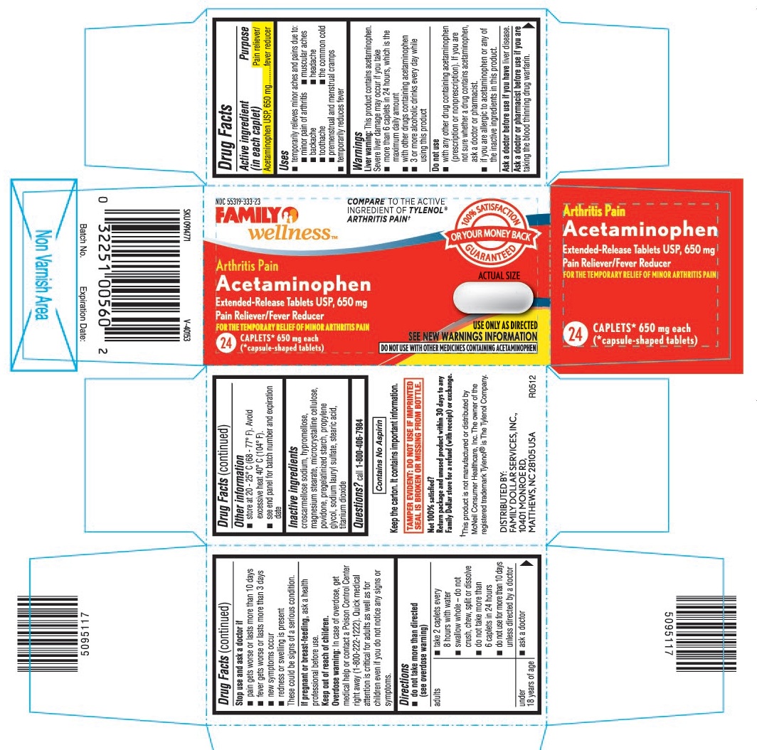This is the 24 count bottle carton label for Family Dollar Acetaminophen Extended-Release tablets USP, 650 mg.