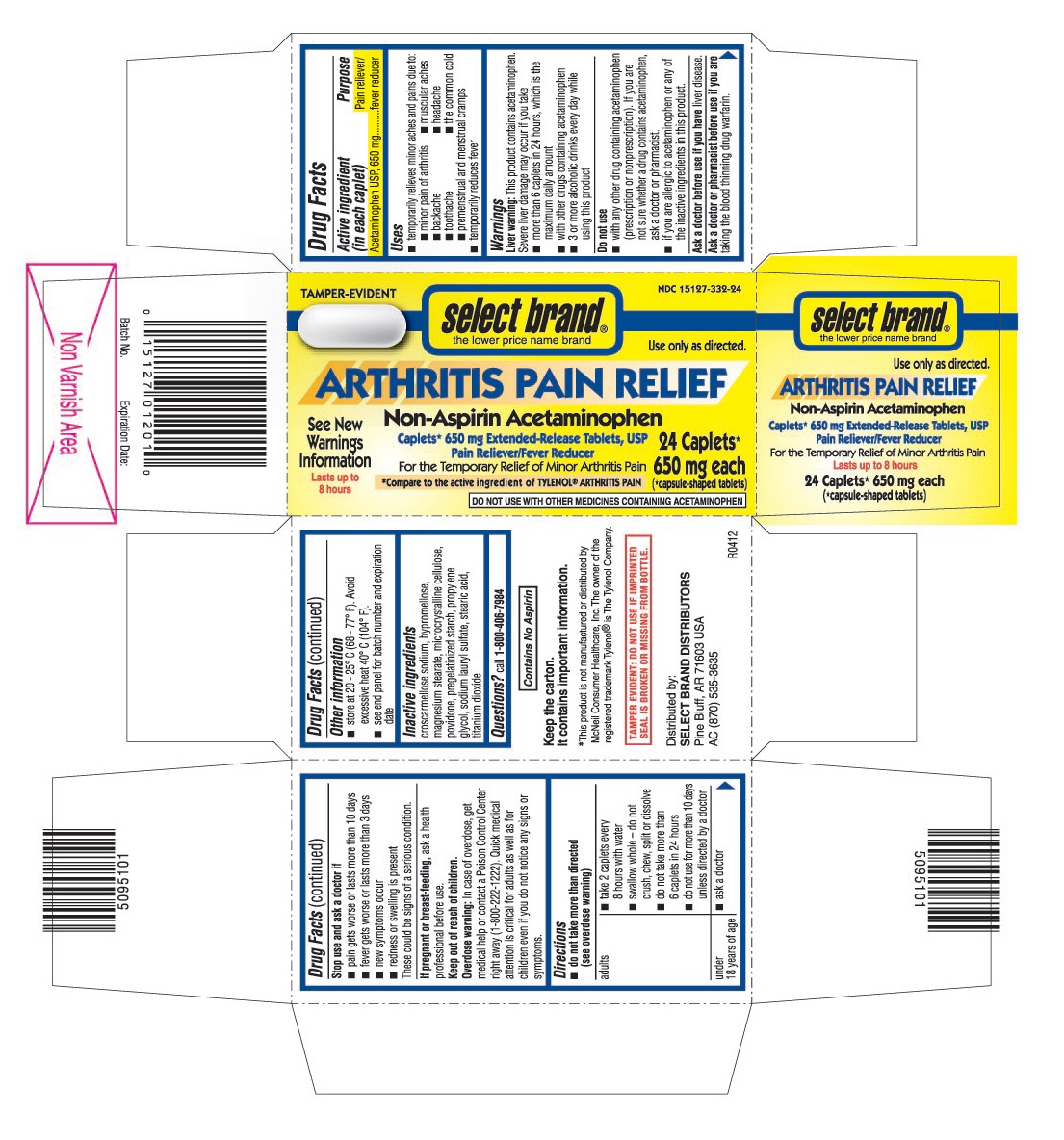 This is the 24 count blister carton label for Select Brand Acetaminophen extended-release tablets, USP 650 mg.