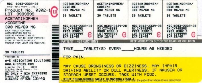 This is an image of the label for 300 mg/60 mg Acetaminophen and Codeine Phosphate Tablets.